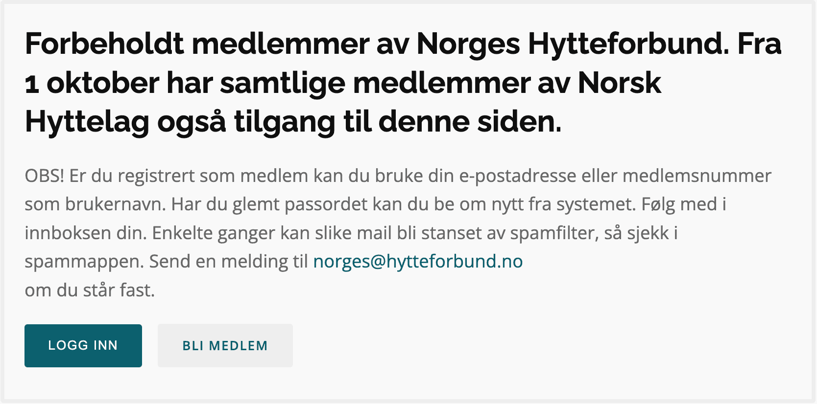 Innlogging Norges Hytteforbund